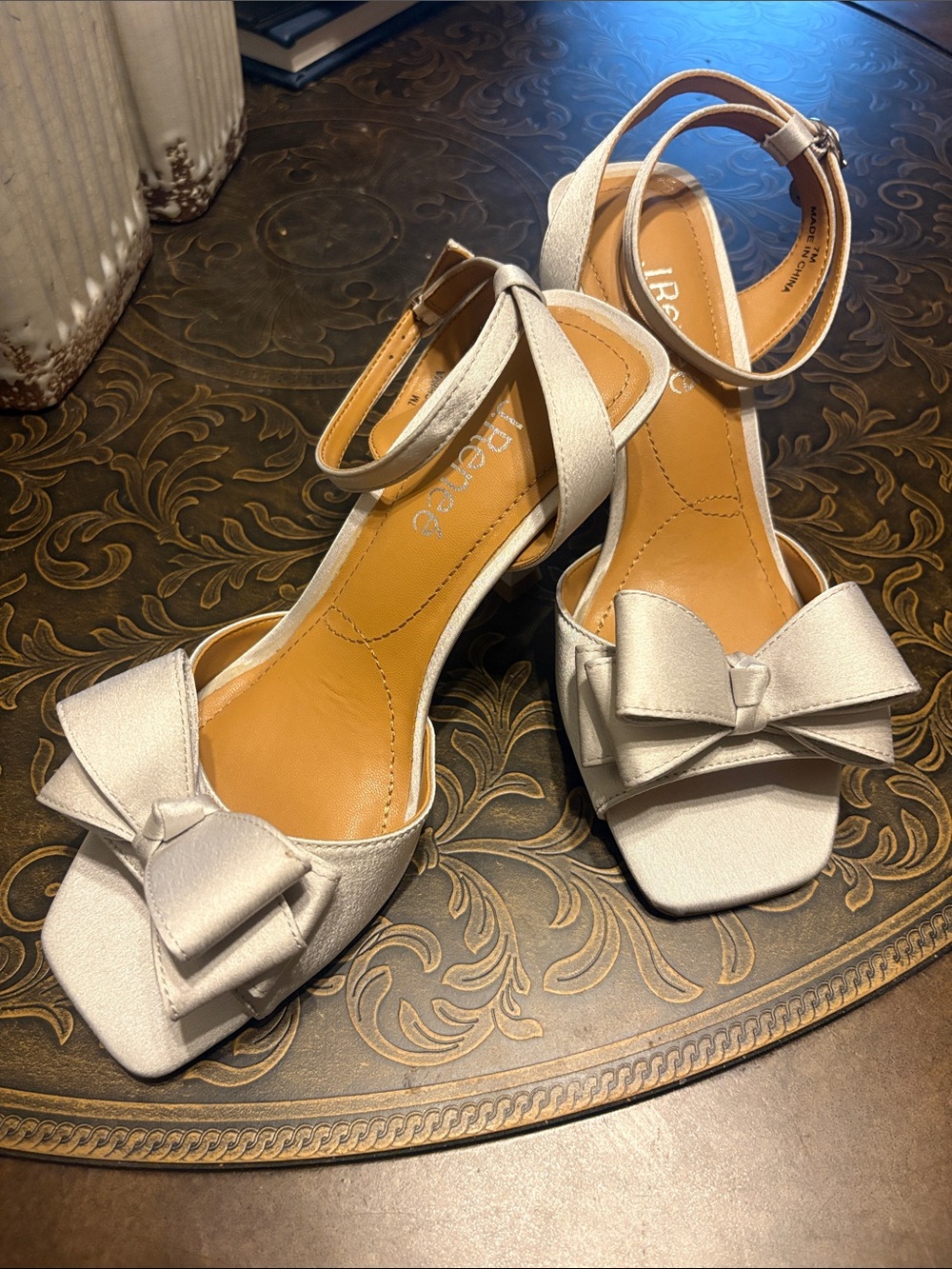 J. Renee Bow-Accent Ankle-Strap Sandals in Silver